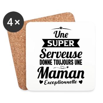 Super serveuse future maman cadeau fête des mères - Dessous de verre (lot de 4) - blanc - Devant