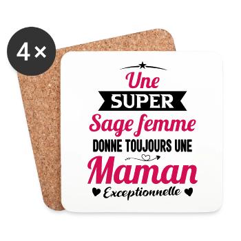 Sage femme future maman cadeau drôle annonce mère - Dessous de verre (lot de 4) - blanc - Devant