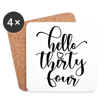 Hello Thirty Four Cute 34 Years Old Birthday - Coasters (set of 4) - white - Front