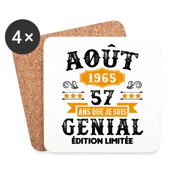 57 Ans Anniversaire Vintage Né(e) en Août 1965 - Dessous de verre (lot de 4) - blanc - Devant