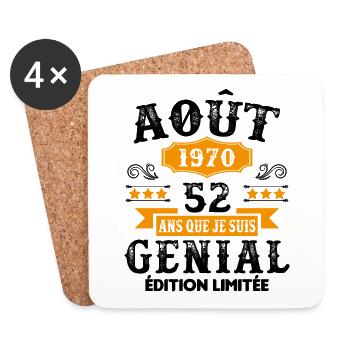 52 Ans Anniversaire Vintage Né(e) en Août 1970 - Dessous de verre (lot de 4) - blanc - Devant