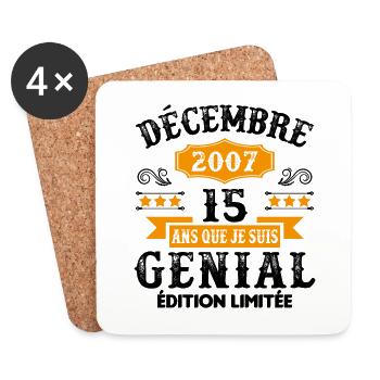 15 Ans Anniversaire Vintage En Décembre 2007 - Dessous de verre (lot de 4) - blanc - Devant