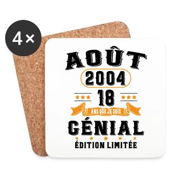 18 Ans Anniversaire Vintage Né(e) en Août 2004 - Dessous de verre (lot de 4) - blanc - Devant