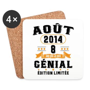 8 Ans Anniversaire Vintage Né(e) en Août 2014 - Dessous de verre (lot de 4) - blanc - Devant