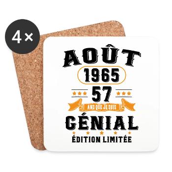 57 Ans Anniversaire Vintage Né(e) en Août 1965 - Dessous de verre (lot de 4) - blanc - Devant