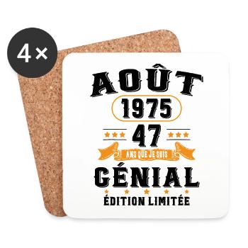47 Ans Anniversaire Vintage Né(e) en Août 1975 - Dessous de verre (lot de 4) - blanc - Devant