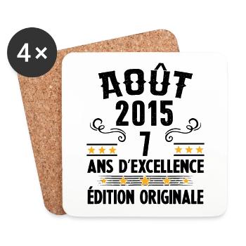 7 Ans Anniversaire Vintage Né(e) en Août 2015 - Dessous de verre (lot de 4) - blanc - Devant