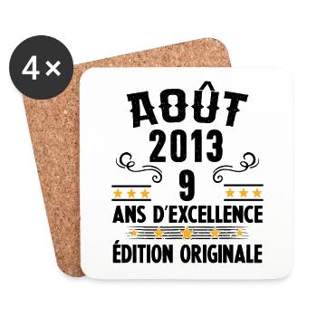 9 Ans Anniversaire Vintage Né(e) en Août 2013 - Dessous de verre (lot de 4) - blanc - Devant