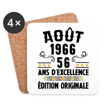 56 Ans Anniversaire Vintage Né(e) en Août 1966 - Dessous de verre (lot de 4) - blanc - Devant