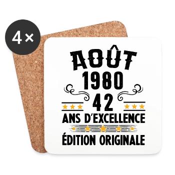 42 Ans Anniversaire Vintage Né(e) en Août 1980 - Dessous de verre (lot de 4) - blanc - Devant