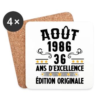 36 Ans Anniversaire Vintage Né(e) en Août 1986 - Dessous de verre (lot de 4) - blanc - Devant