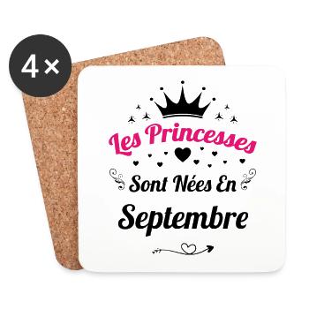 Les Princesses Sont Nées En Septembre Anniversaire - Dessous de verre (lot de 4) - blanc - Devant