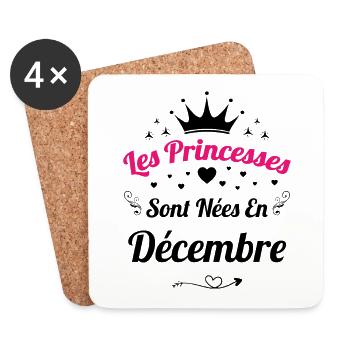 Les Princesses Sont Nées En Décembre Anniversaire - Dessous de verre (lot de 4) - blanc - Devant