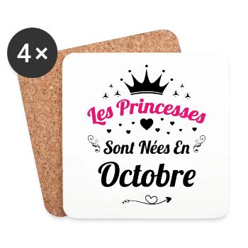 Les Princesses Sont Nées En Octobre Anniversaire - Dessous de verre (lot de 4) - blanc - Devant