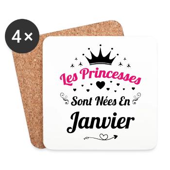 Les Princesses Sont Nées En Janvier Anniversaire - Dessous de verre (lot de 4) - blanc - Devant