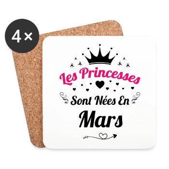 Les Princesses Sont Nées En Mars Anniversaire - Dessous de verre (lot de 4) - blanc - Devant