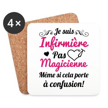 Je suis infirmière pas magicienne Cadeau Humour - Dessous de verre (lot de 4) - blanc - Devant