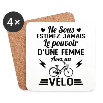 Une Femme Avec un vélo cadeau pour cycliste - Dessous de verre (lot de 4) - blanc - Devant