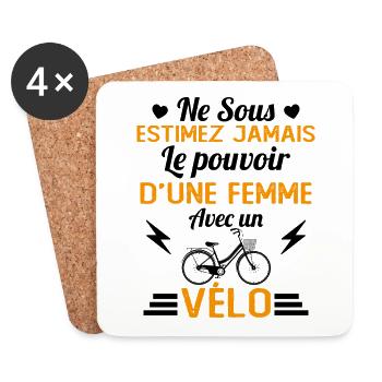 Une Femme Avec un vélo cadeau pour cycliste - Dessous de verre (lot de 4) - blanc - Devant