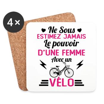 Une Femme Avec un vélo cadeau pour cycliste - Dessous de verre (lot de 4) - blanc - Devant