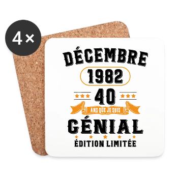 40 Ans Anniversaire Vintage Né(e) en Décembre 1982 - Dessous de verre (lot de 4) - blanc - Devant
