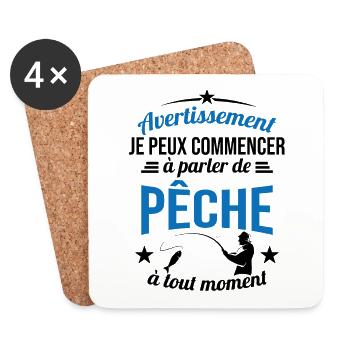 Parler de Pêche à Tout Moment Cadeau Pêcheur - Dessous de verre (lot de 4) - blanc - Devant