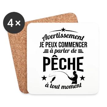 Parler de Pêche à Tout Moment Cadeau Pêcheur - Dessous de verre (lot de 4) - blanc - Devant