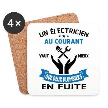 Plombier Cadeau Homme Humour Papa Electricien - Dessous de verre (lot de 4) - blanc - Devant