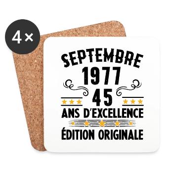 45 Ans Anniversaire Vintage Né(e) Septembre 1977 - Dessous de verre (lot de 4) - blanc - Devant