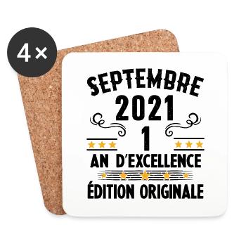1 An Anniversaire Vintage Né(e) Septembre 2021 - Dessous de verre (lot de 4) - blanc - Devant