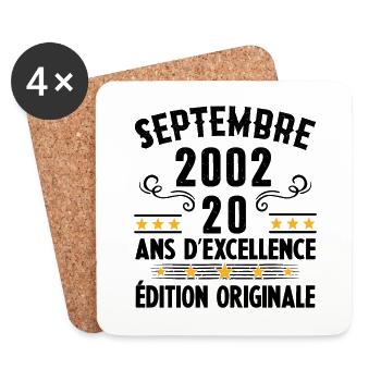 20 Ans Anniversaire Vintage Né(e) Septembre 2002 - Dessous de verre (lot de 4) - blanc - Devant
