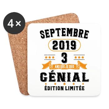 3 Ans Anniversaire Vintage Né(e) en Septembre 2019 - Dessous de verre (lot de 4) - blanc - Devant
