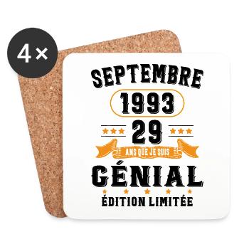 29 Ans Anniversaire Vintage Né(e) Septembre 1993 - Dessous de verre (lot de 4) - blanc - Devant