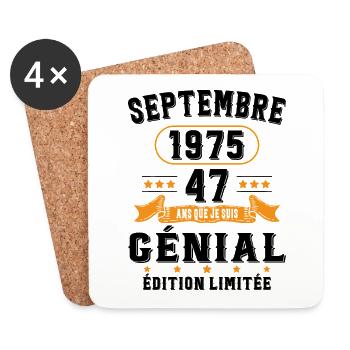 47 Ans Anniversaire Vintage Né(e) Septembre 1975 - Dessous de verre (lot de 4) - blanc - Devant