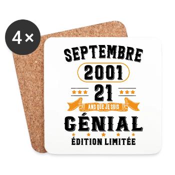 21 Ans Anniversaire Vintage Né(e) Septembre 2001 - Dessous de verre (lot de 4) - blanc - Devant