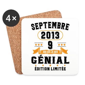 9 Ans Anniversaire Vintage Né(e) Septembre 2013 - Dessous de verre (lot de 4) - blanc - Devant