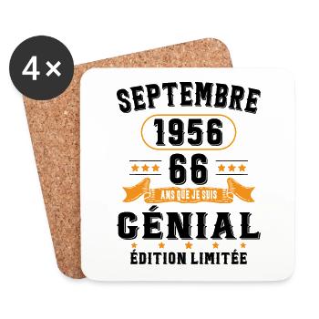 66 Ans Anniversaire Vintage Né(e) Septembre 1956 - Dessous de verre (lot de 4) - blanc - Devant