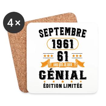 61 Ans Anniversaire Vintage Né(e) Septembre 1961 - Dessous de verre (lot de 4) - blanc - Devant