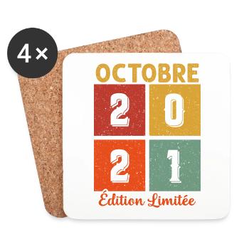 Octobre 2021 Anniversaire Cadeau - Dessous de verre (lot de 4) - blanc - Devant