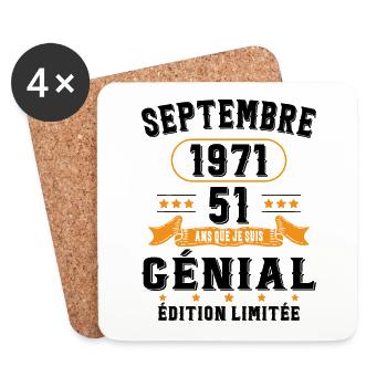 51 Ans Anniversaire Vintage Né(e) Septembre 1971 - Dessous de verre (lot de 4) - blanc - Devant