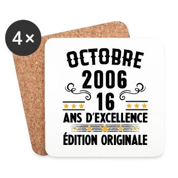 16 Ans Anniversaire Vintage Né(e) en Octobre 2006 - Dessous de verre (lot de 4) - blanc - Devant