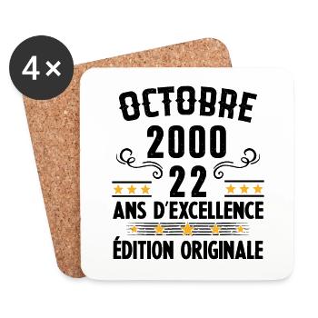 22 Ans Anniversaire Vintage Né(e) en Octobre 2000 - Dessous de verre (lot de 4) - blanc - Devant