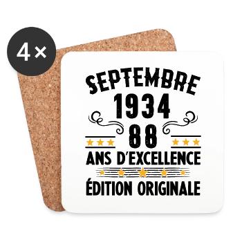 88 Ans Anniversaire Vintage Né(e) Septembre 1934 - Dessous de verre (lot de 4) - blanc - Devant