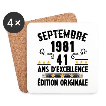 41 Ans Anniversaire Vintage Né(e) Septembre 1981 - Dessous de verre (lot de 4) - blanc - Devant