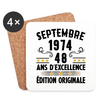 48 Ans Anniversaire Vintage Né(e) Septembre 1974 - Dessous de verre (lot de 4) - blanc - Devant