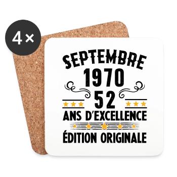 52 Ans Anniversaire Vintage Né(e) Septembre 1970 - Dessous de verre (lot de 4) - blanc - Devant