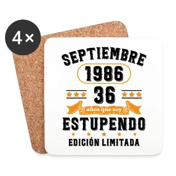 36 Ans Anniversaire Vintage Né(e) Septembre 1986 - Dessous de verre (lot de 4) - blanc - Devant