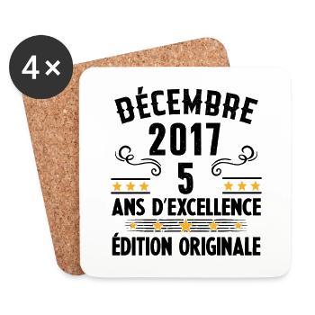 5 Ans Anniversaire Vintage Né(e) en Décembre 2017 - Dessous de verre (lot de 4) - blanc - Devant