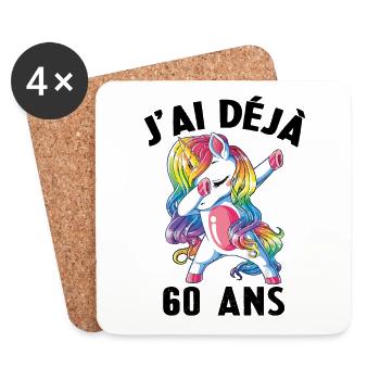 J'ai Déja 60 Ans Cadeau Anniversaire Fille Licorne - Dessous de verre (lot de 4) - blanc - Devant