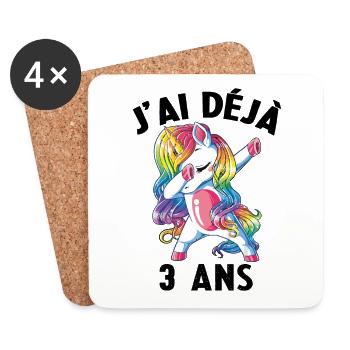 J'ai Déja 3 Ans Cadeau Anniversaire Fille Licorne - Dessous de verre (lot de 4) - blanc - Devant